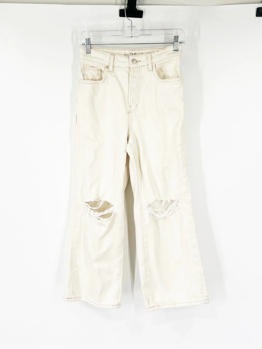 We The Free People Ranger Ripped Crop Wide Leg Jeans Button Fly